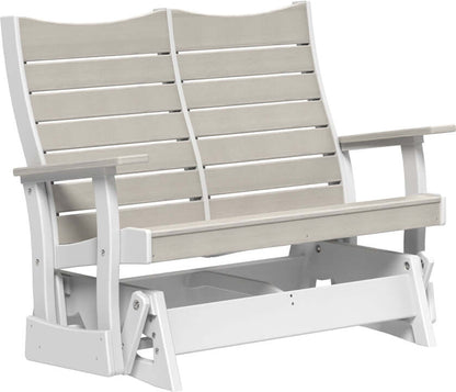 LuxCraft 4' Contour Poly Glider in Birch and White — ergonomic contoured backrest for outdoor use