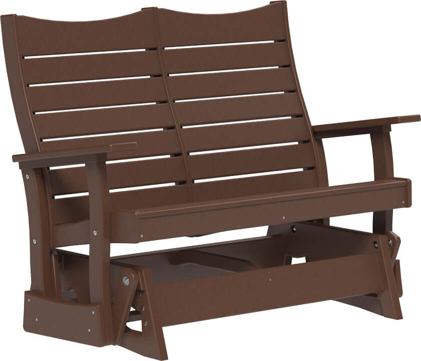 LuxCraft 4' Contour Poly Glider in Chestnut Brown — shaped curved-back glider, long-life recycled poly