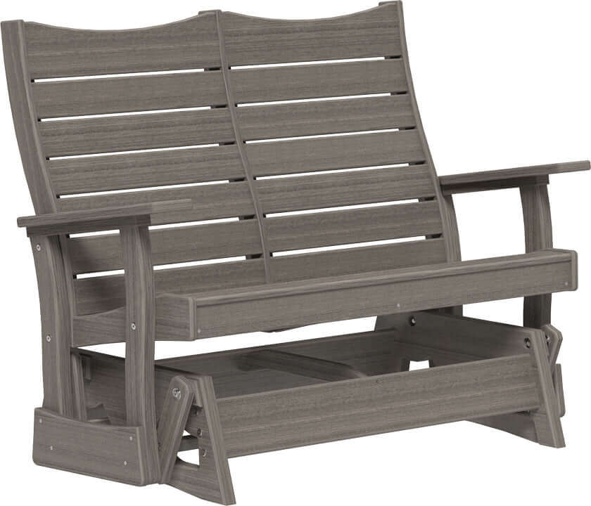 LuxCraft 4' Contour Poly Glider in Coastal Gray — ergonomic contoured backrest for outdoor use