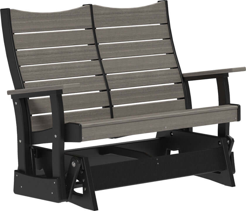 LuxCraft 4' Contour Poly Glider in Coastal Gray and Black — Amish-crafted recycled poly, weather-resistant design