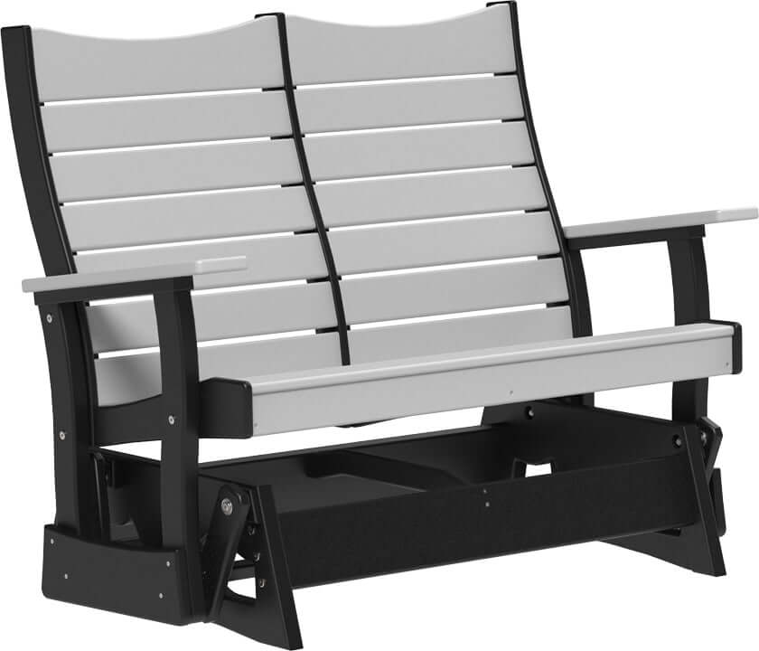 LuxCraft 4' Contour Poly Glider in Dove Gray and Black — ergonomic contoured backrest for outdoor use