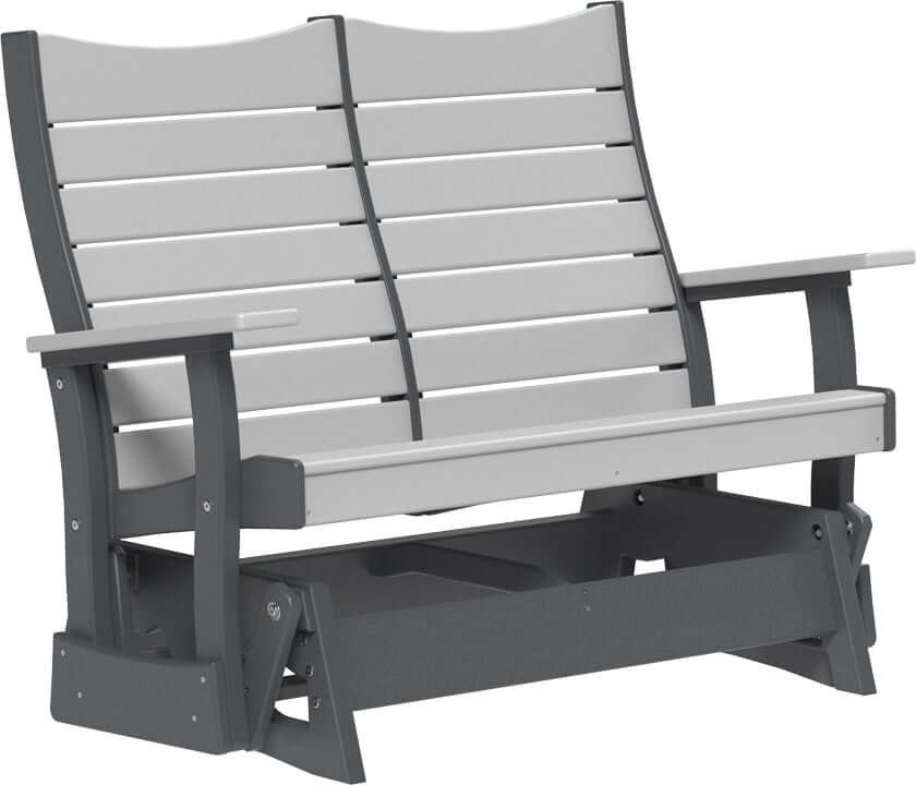 LuxCraft 4' Contour Poly Glider in Dove Gray and Slate — Amish-crafted recycled poly, 20-year poly durability