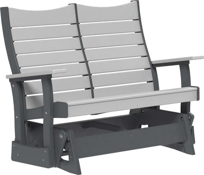 LuxCraft 4' Contour Poly Glider in Dove Gray and Slate — Amish-crafted recycled poly, 20-year poly durability