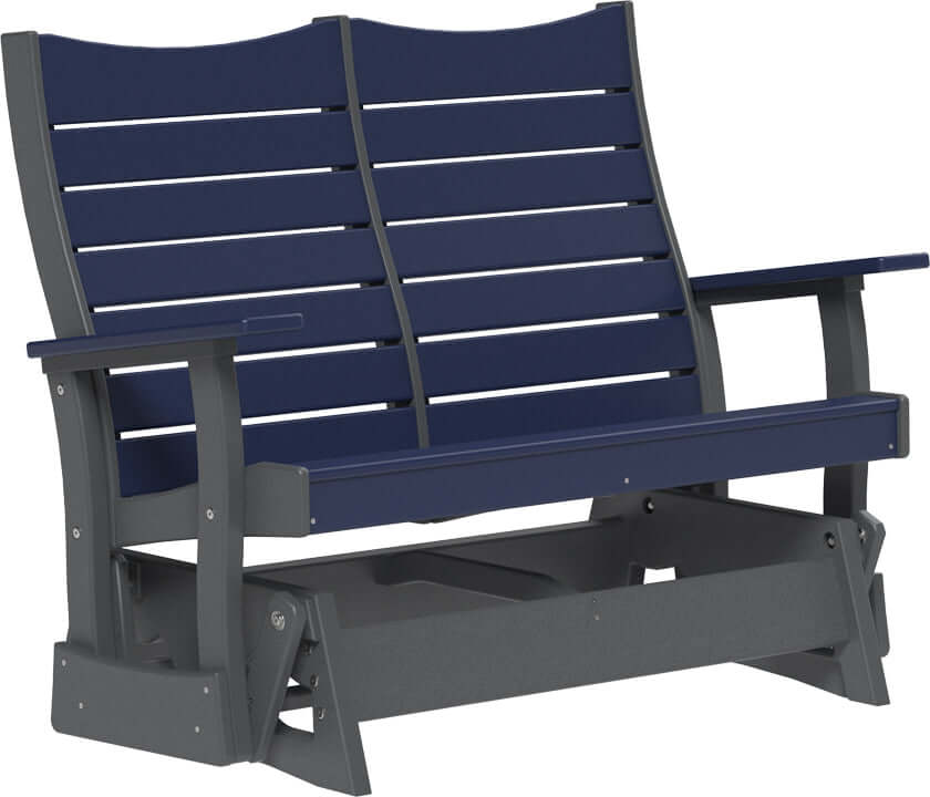 LuxCraft 4' Contour Poly Glider in Patriot Blue — shaped curved-back glider, recycled HDPE construction