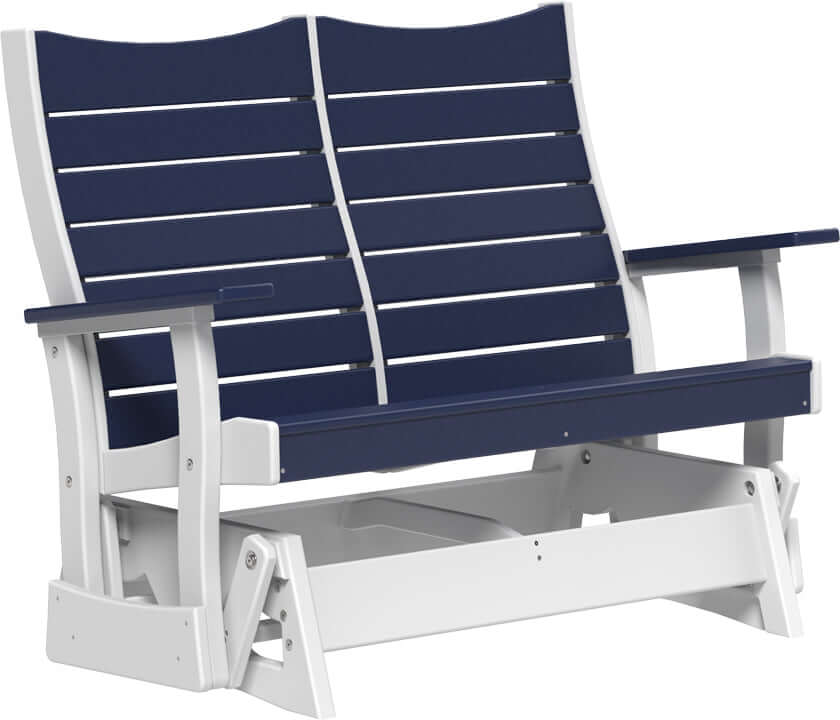 LuxCraft 4' Contour Poly Glider in Patriot Blue — ergonomic contoured backrest for outdoor use