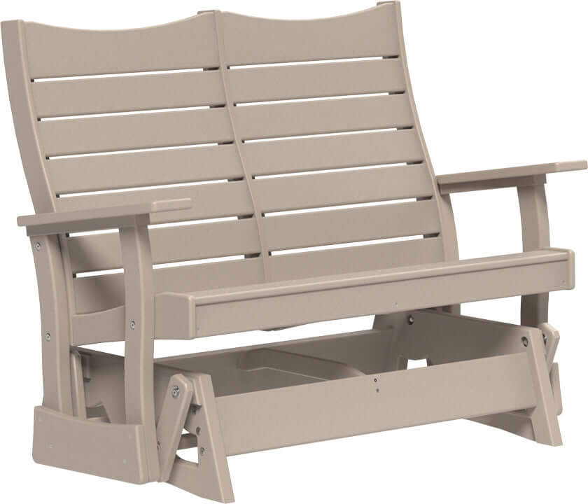 LuxCraft 4' Contour Poly Glider in Weatherwood — shaped curved-back glider, long-life recycled poly