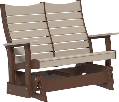LuxCraft 4' Contour Poly Glider in Weatherwood and Chestnut Brown — Amish-crafted recycled poly, weather-resistant design