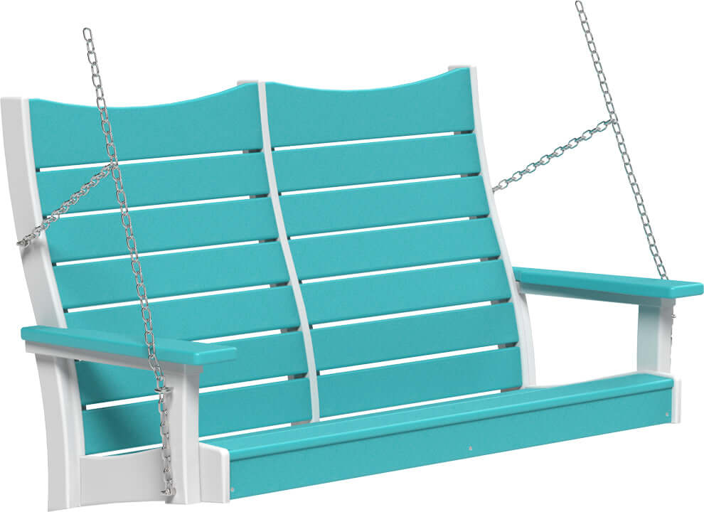 LuxCraft 4' Contour Swing | Outdoor Swing in Aruba Blue and White — Amish-crafted recycled poly, weather-resistant design