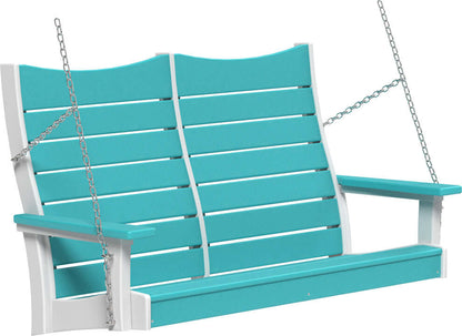 LuxCraft 4' Contour Swing | Outdoor Swing in Aruba Blue and White — Amish-crafted recycled poly, weather-resistant design