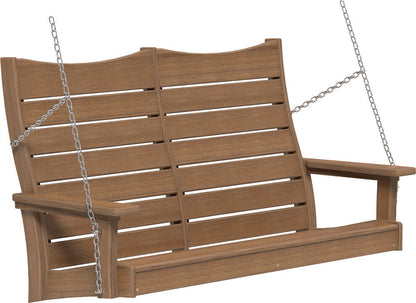 LuxCraft 4' Contour Swing | Outdoor Swing in Antique Mahogany — front-porch hanging swing for front-porch hanging