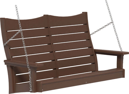 LuxCraft 4' Contour Swing | Outdoor Swing in Chestnut Brown — Amish-crafted recycled poly, commercial-grade poly