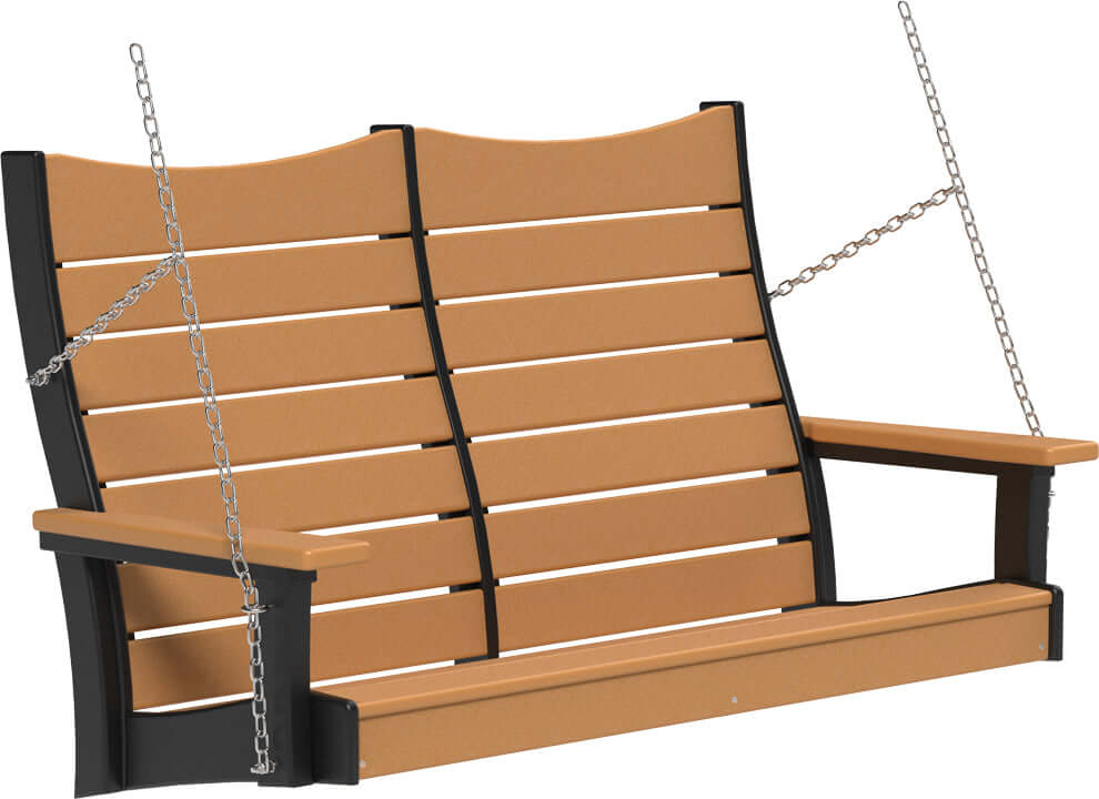 LuxCraft 4' Contour Swing | Outdoor Swing in Cedar and Black — Amish-crafted recycled poly, 20-year poly durability