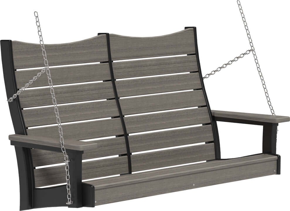 LuxCraft 4' Contour Swing | Outdoor Swing in Coastal Gray and Black — front-porch hanging swing for front-porch hanging