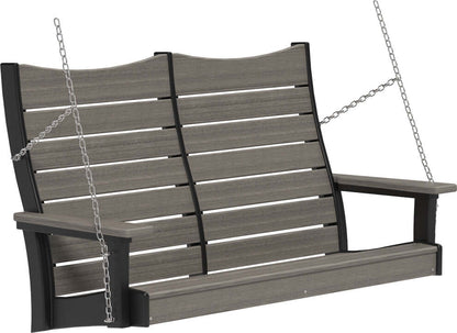 LuxCraft 4' Contour Swing | Outdoor Swing in Coastal Gray and Black — front-porch hanging swing for front-porch hanging