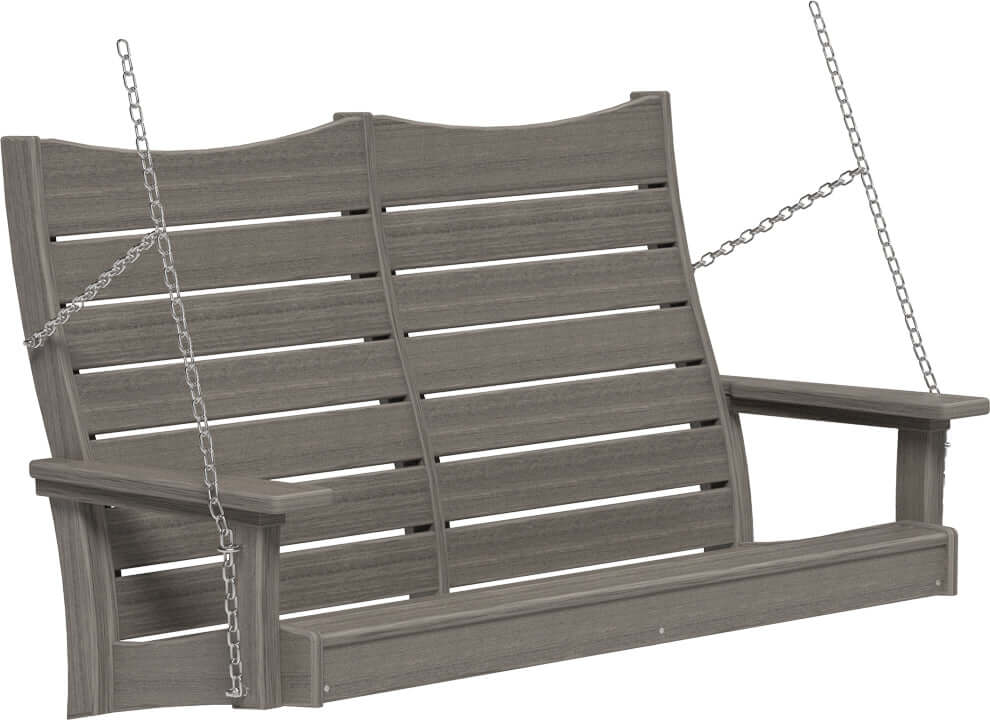 LuxCraft 4' Contour Swing | Outdoor Swing in Coastal Gray — hanging porch bench, long-life recycled poly