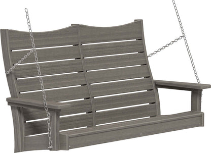 LuxCraft 4' Contour Swing | Outdoor Swing in Coastal Gray — hanging porch bench, long-life recycled poly