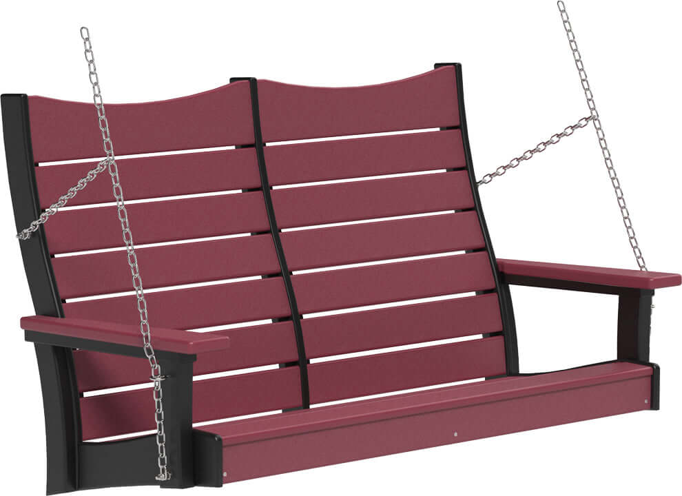 LuxCraft 4' Contour Swing | Outdoor Swing in Cherrywood and Black — Amish-crafted recycled poly, weather-resistant design