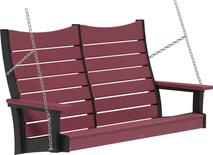 LuxCraft 4' Contour Swing | Outdoor Swing in Cherrywood and Black — Amish-crafted recycled poly, weather-resistant design