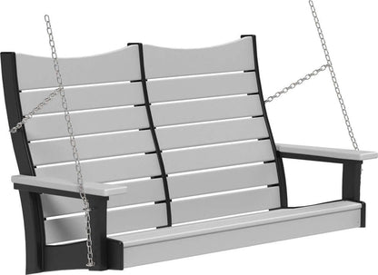 LuxCraft 4' Contour Swing | Outdoor Swing in Dove Gray and Black — hanging porch bench, fade-resistant poly