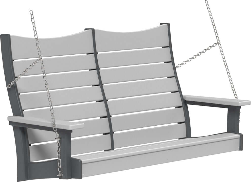 LuxCraft 4' Contour Swing | Outdoor Swing in Dove Gray and Slate — front-porch hanging swing for front-porch hanging