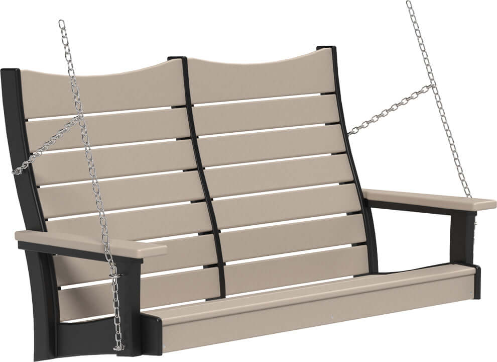 LuxCraft 4' Contour Swing | Outdoor Swing in Weatherwood and Black — front-porch hanging swing for front-porch hanging