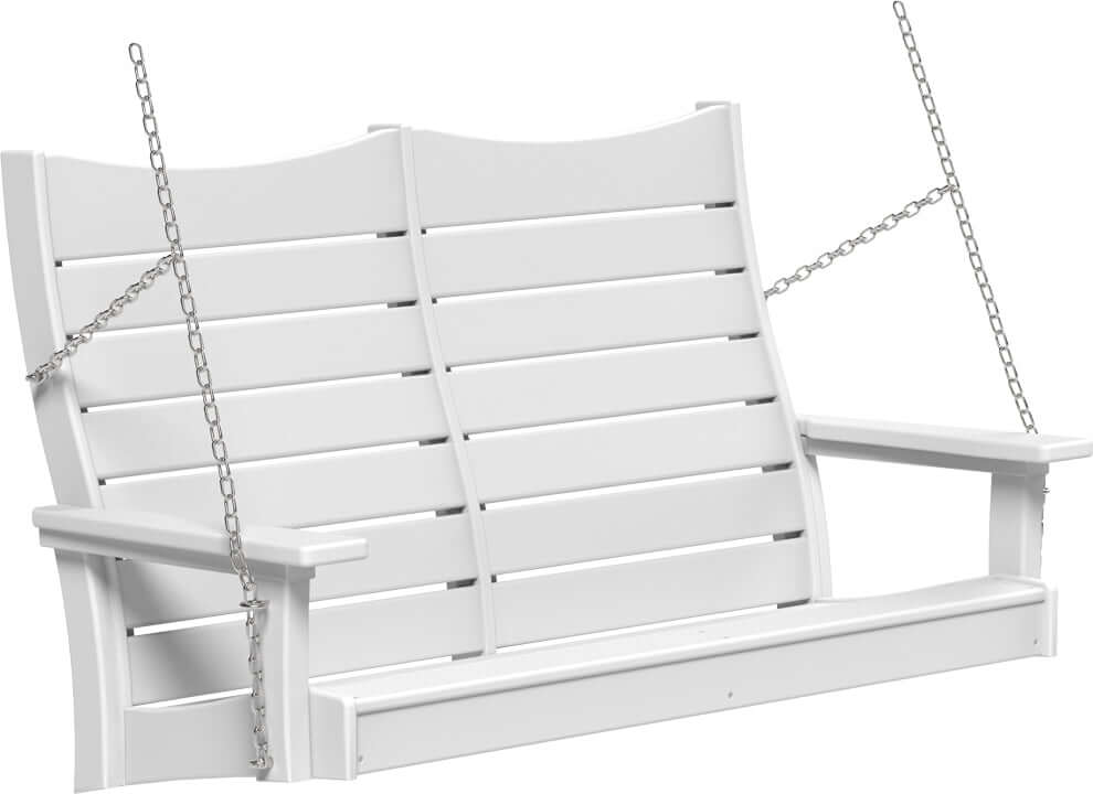 LuxCraft 4' Contour Swing | Outdoor Swing in White — hanging porch bench, recycled HDPE construction