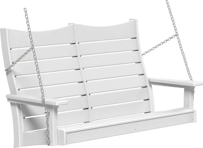 LuxCraft 4' Contour Swing | Outdoor Swing in White — hanging porch bench, recycled HDPE construction