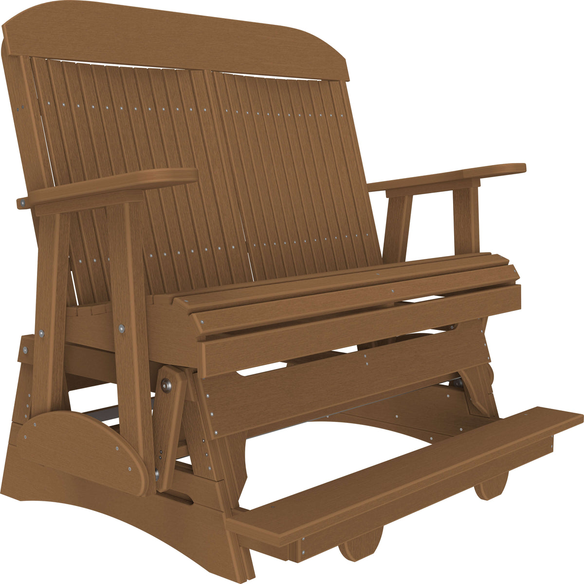 LuxCraft 4' Classic Balcony Glider in Antique Mahogany — counter-height glide bench with footrest for elevated decks