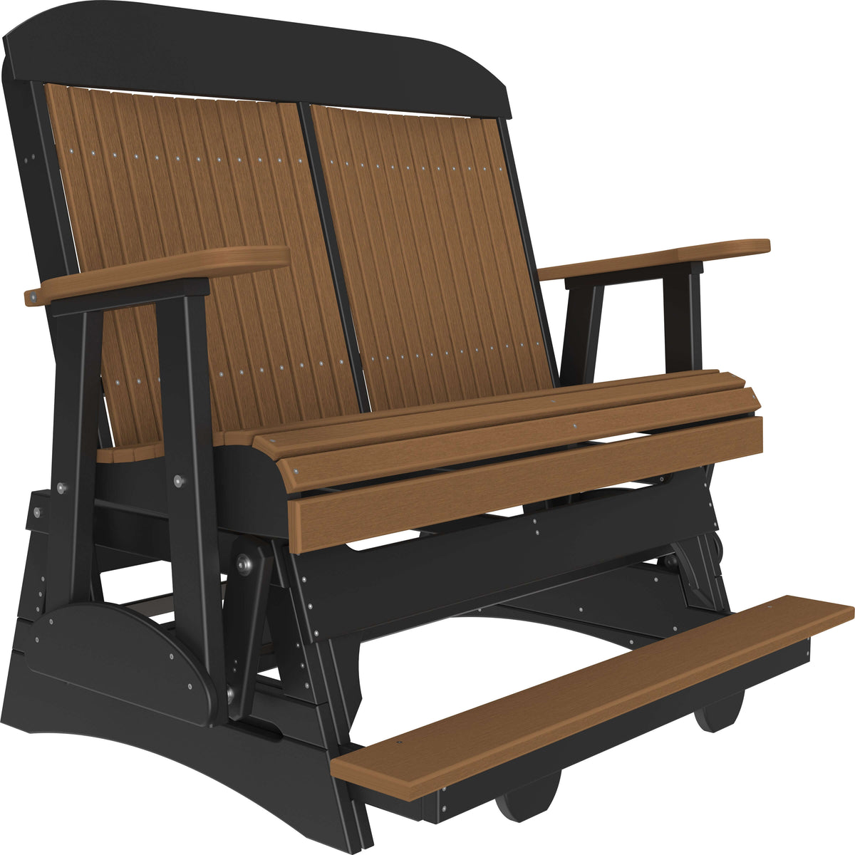 LuxCraft 4' Classic Balcony Glider in Antique Mahogany and Black — Amish-crafted recycled poly, 20-year poly durability