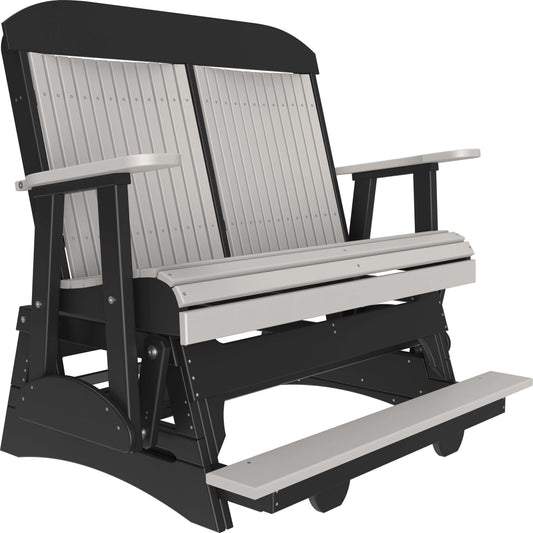 LuxCraft 4' Classic Balcony Glider in Dove Gray and Black — 24-inch seat counter-height, fade-resistant poly
