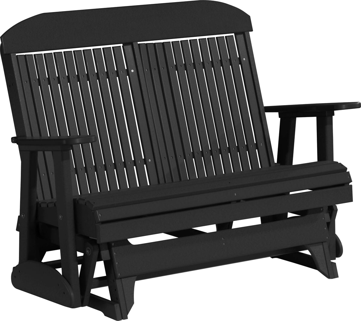 LuxCraft 4' Classic Glider in Black — vertical-slat back glide motion for outdoor use