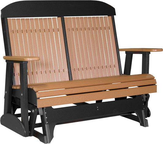 LuxCraft 4' Classic Glider in Cedar and Black — Amish-crafted recycled poly, weather-resistant design