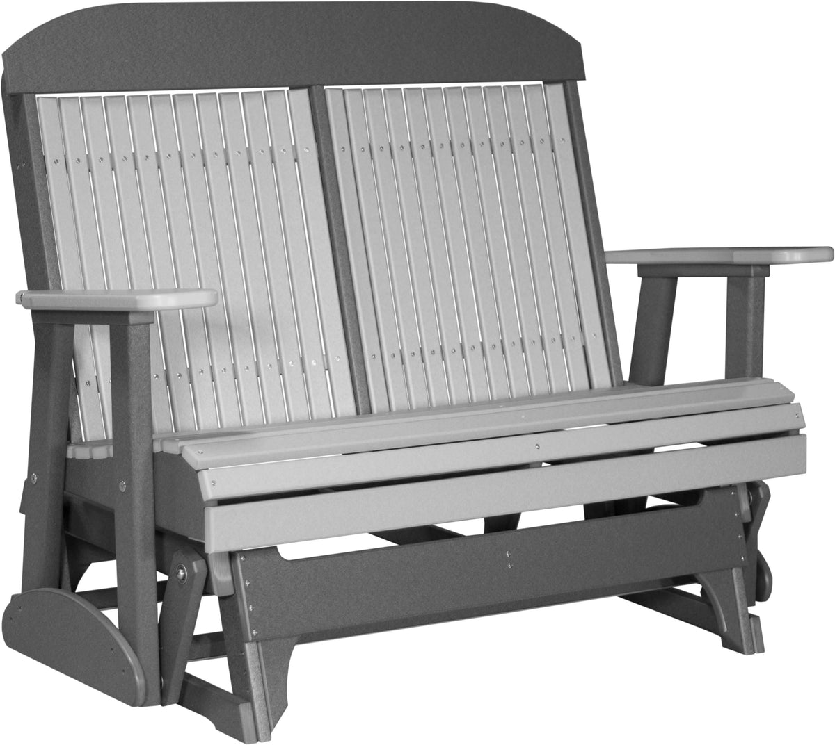LuxCraft 4' Classic Glider in Dove Gray and Slate — Amish-crafted recycled poly, weather-resistant design