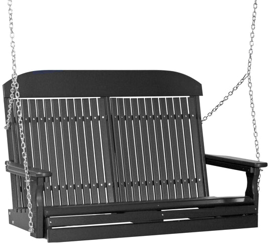 LuxCraft 4' Classic Porch Swing in Black — hanging porch bench, long-life recycled poly