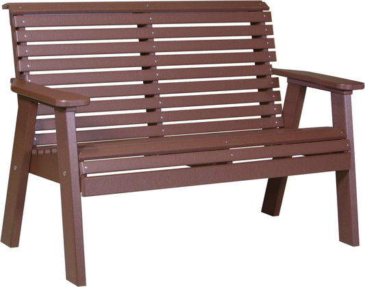 LuxCraft 4' Plain Outdoor Bench in Chestnut Brown — recycled poly slat-top bench for porch and entryway seating