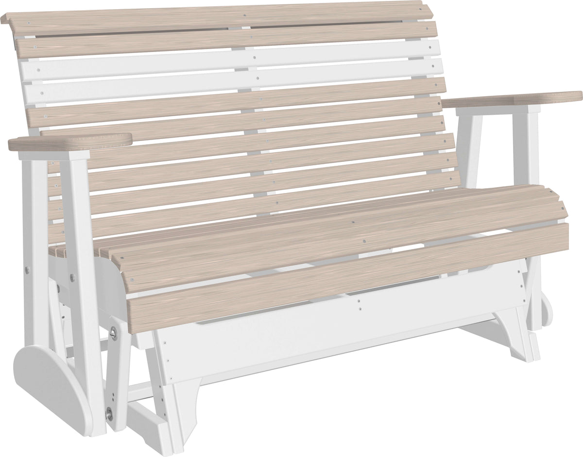 LuxCraft 4' Plain Glider in Birch and White — Amish-crafted recycled poly, 20-year poly durability