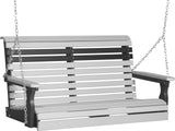 LuxCraft 4' Plain Porch Swing in Dove Gray and Black — front-porch hanging swing for front-porch hanging