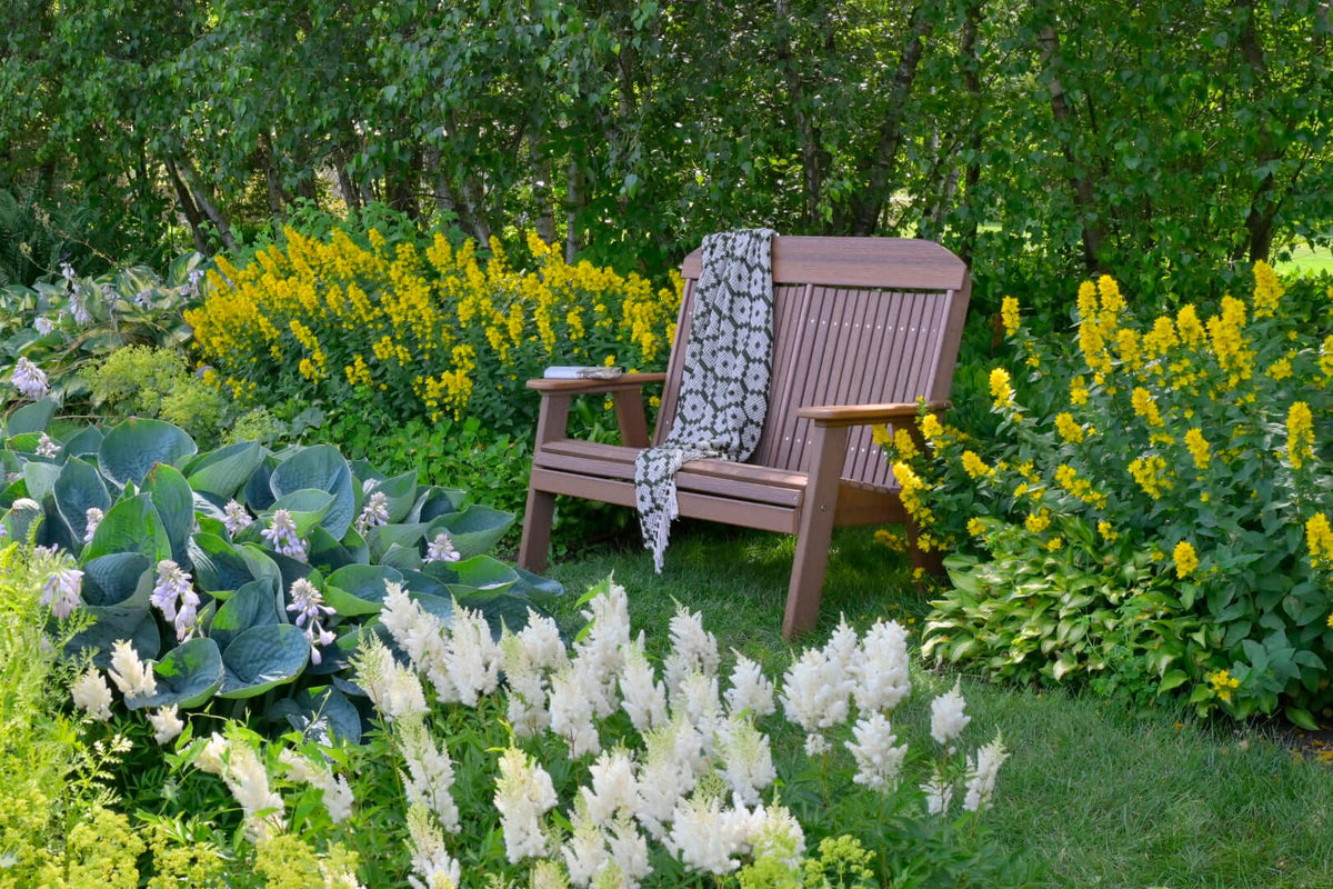 LuxCraft 4' Classic Outdoor Bench in Antique Mahogany — recycled poly slat-top bench for porch and entryway seating