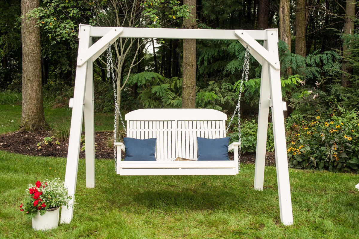 LuxCraft 4' Classic Porch Swing in White configured for porch-swing setups — fade-resistant poly