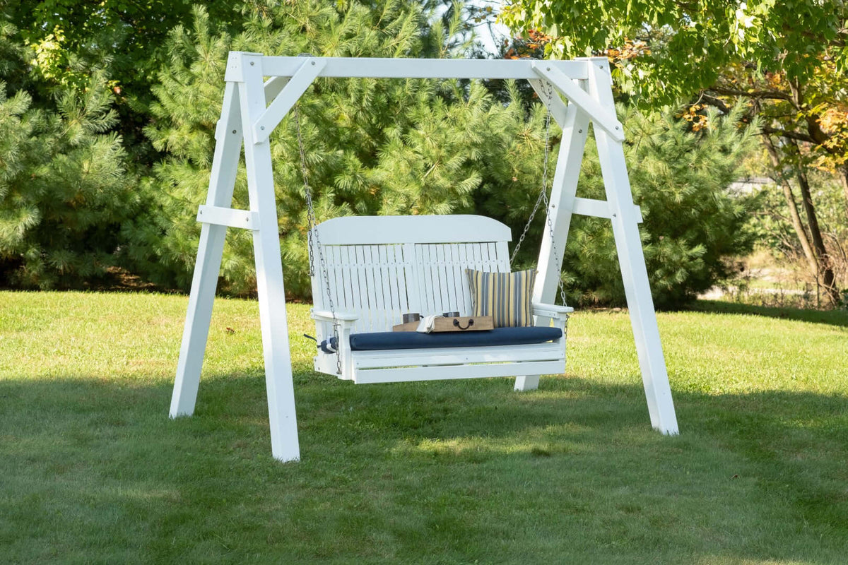LuxCraft 4' Classic Porch Swing in White paired for arbor mounting — weather-resistant design