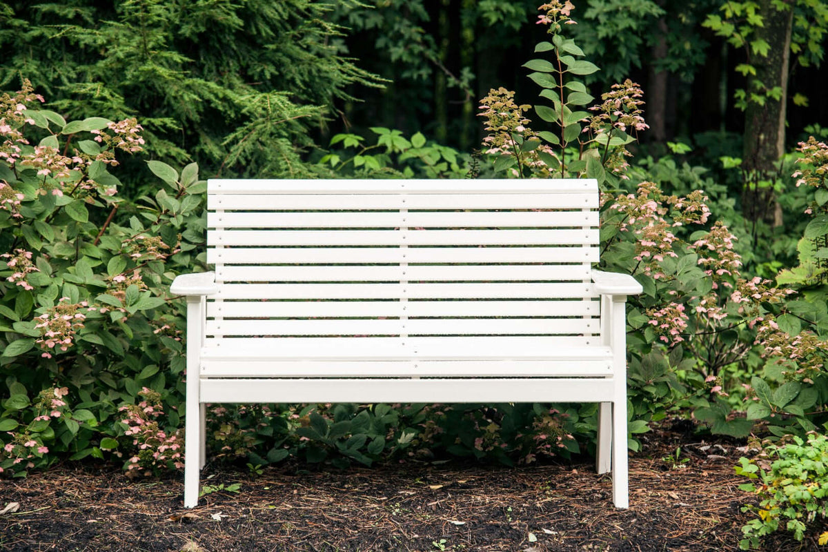 LuxCraft 4' Plain Outdoor Bench in White paired for outdoor garden-bench use — weather-resistant design