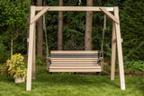 LuxCraft 4' Plain Porch Swing in Weatherwood and Black arranged for front-porch hanging — durable poly construction