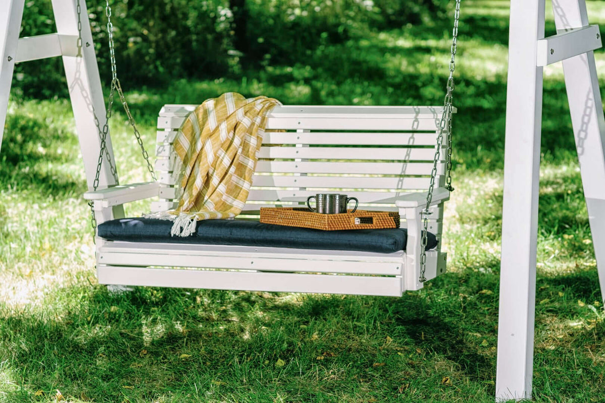LuxCraft 4' Plain Porch Swing in White configured for porch-swing setups — fade-resistant poly