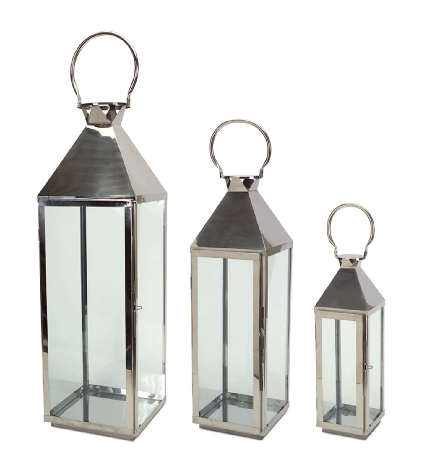 Melrose International Modern Stainless Steel Metal Lantern (Set of 3)