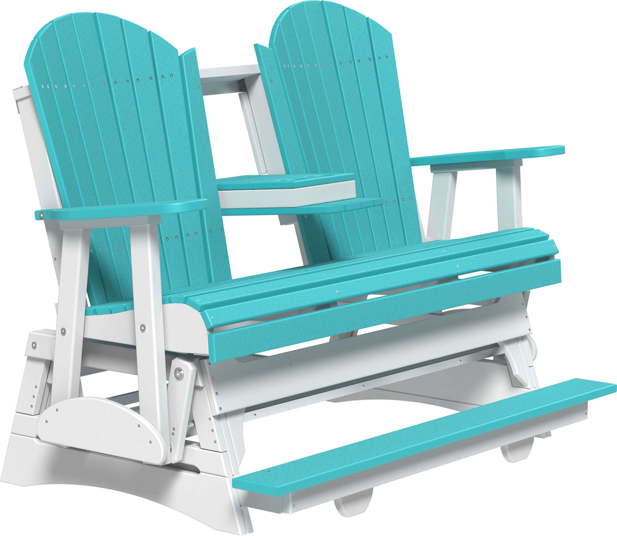 LuxCraft 5' Adirondack Balcony Glider in Aruba Blue and White — Amish-crafted recycled poly, 20-year poly durability