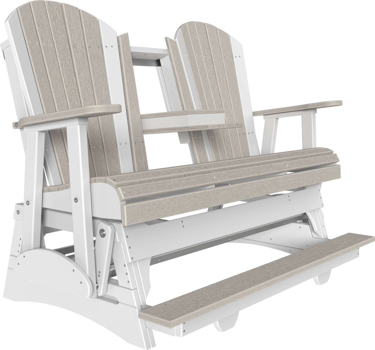 LuxCraft 5' Adirondack Balcony Glider in Birch and White — 24-inch seat counter-height, fade-resistant poly