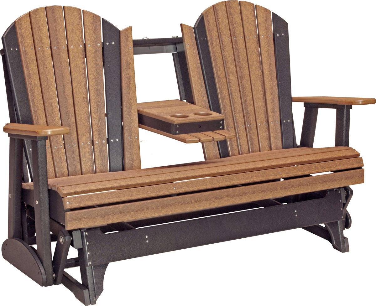 LuxCraft 5' Adirondack Glider in Antique Mahogany and Black — Amish-crafted recycled poly, 20-year poly durability