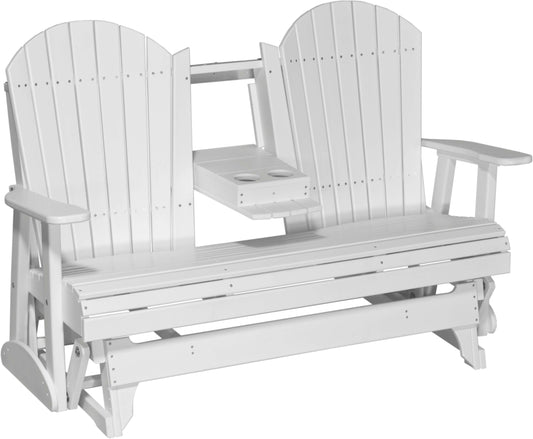 LuxCraft 5' Adirondack Glider in White — synchronized glide motion for outdoor use