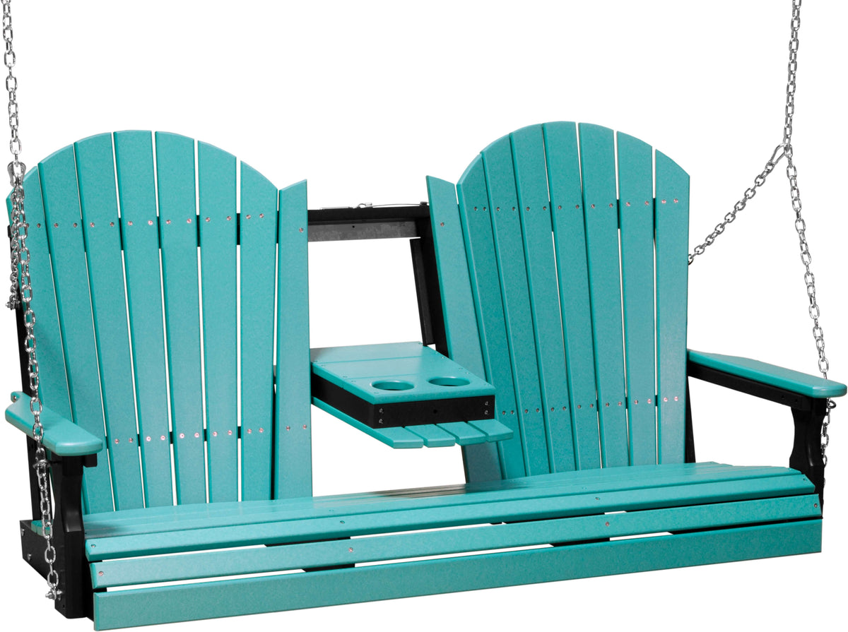 LuxCraft 5' Adirondack Swing Set with Clay A-Frame Vinyl Swing Stand in Aruba Blue and Black — Amish-crafted recycled poly, 20-year poly durability