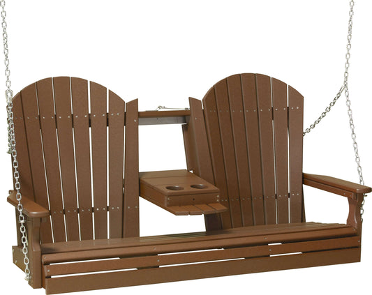 LuxCraft 5' Adirondack Swing Set with Clay A-Frame Vinyl Swing Stand in Chestnut Brown — chain-hung porch swing for front-porch use